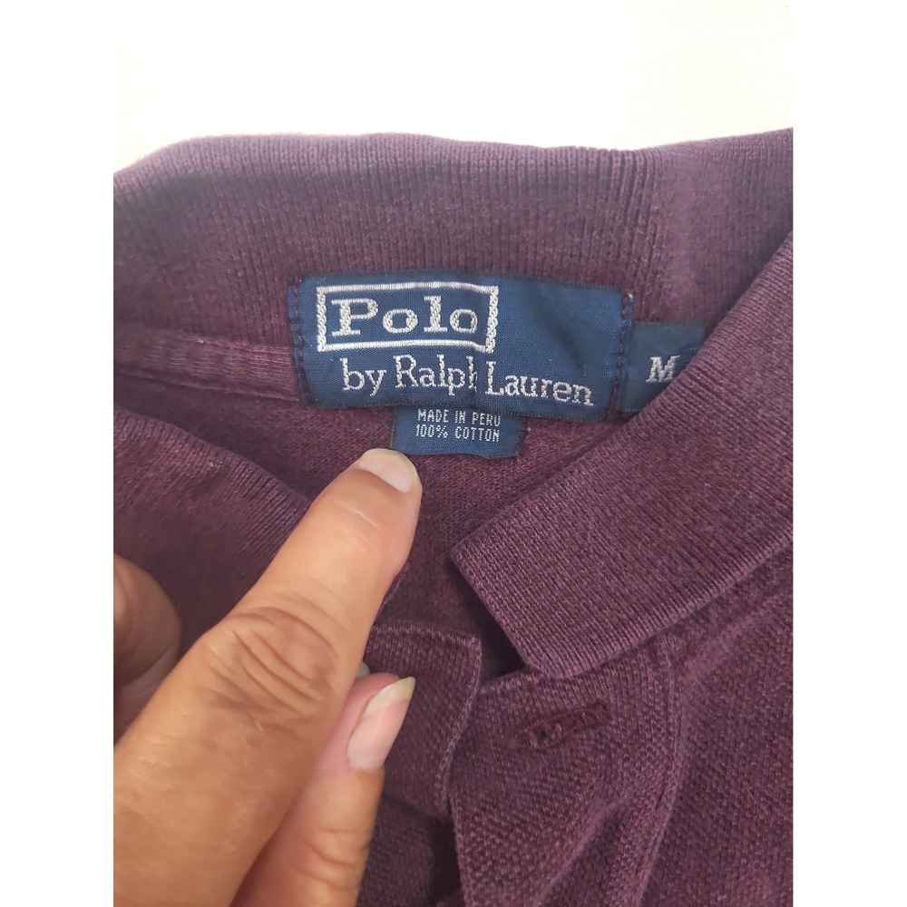 Polo Ralph Lauren Polo Shirt M Burgundy Long Sleeve Pique Cotton Classic Pony - Picture 3 of 7